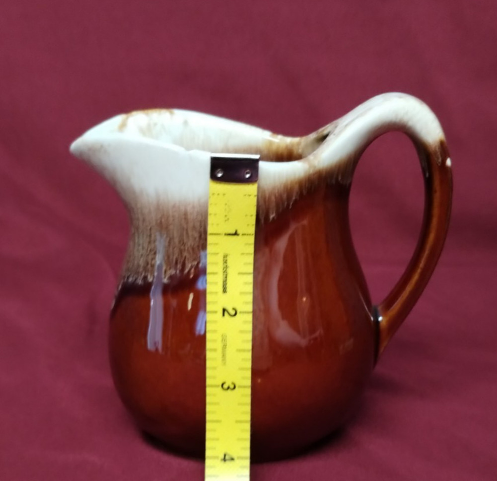 Vintage USA Pottery Brown Drip Glaze Mini Pitcher Creamer 4" (READ)
